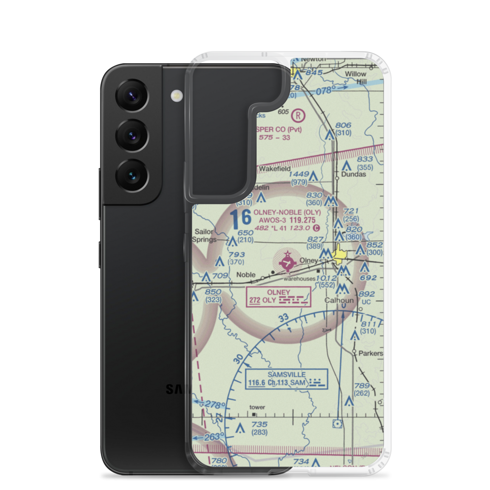 Olney Noble Airport (OLY) VFR Sectional Samsung Case Samsung Galaxy S22 model shown