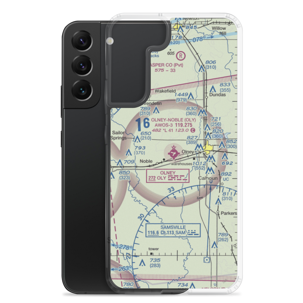 Olney Noble Airport (OLY) VFR Sectional Samsung Case Samsung Galaxy S22 Plus model shown