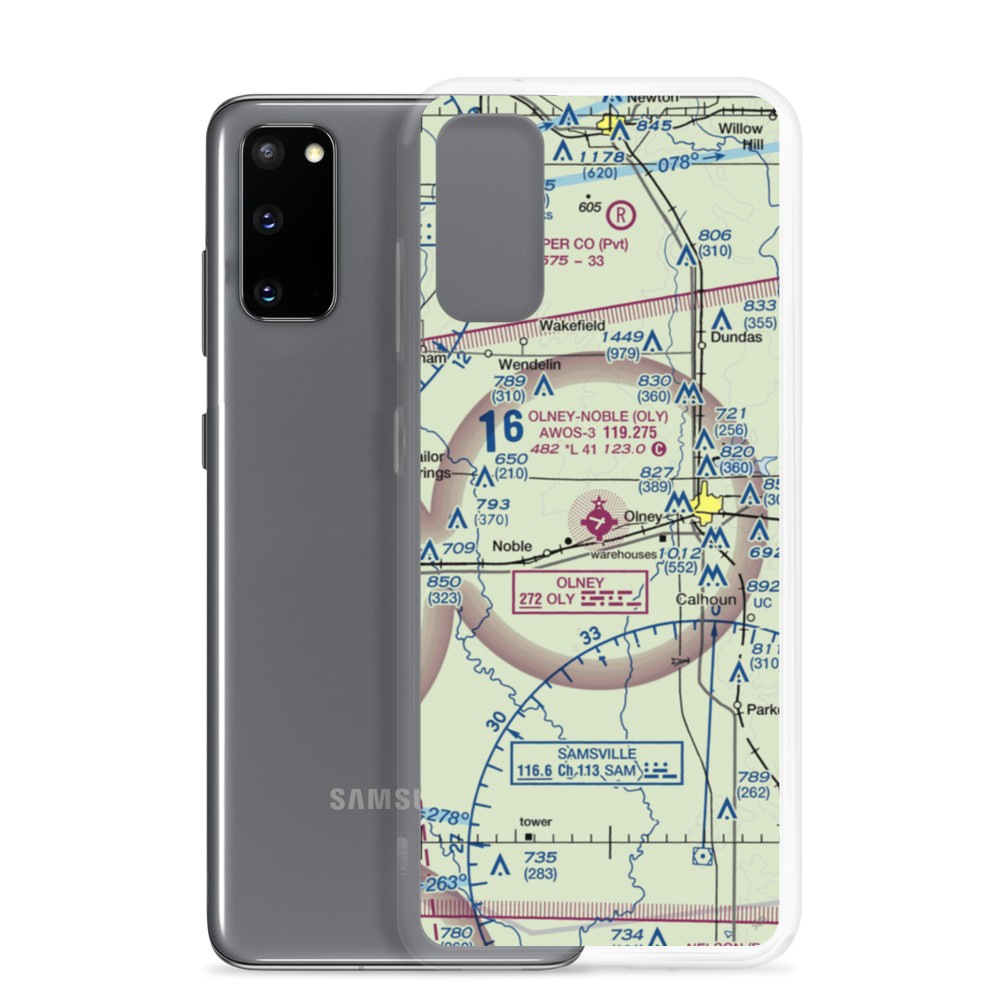 Olney Noble Airport (OLY) VFR Sectional Samsung Case Samsung Galaxy S20 model shown