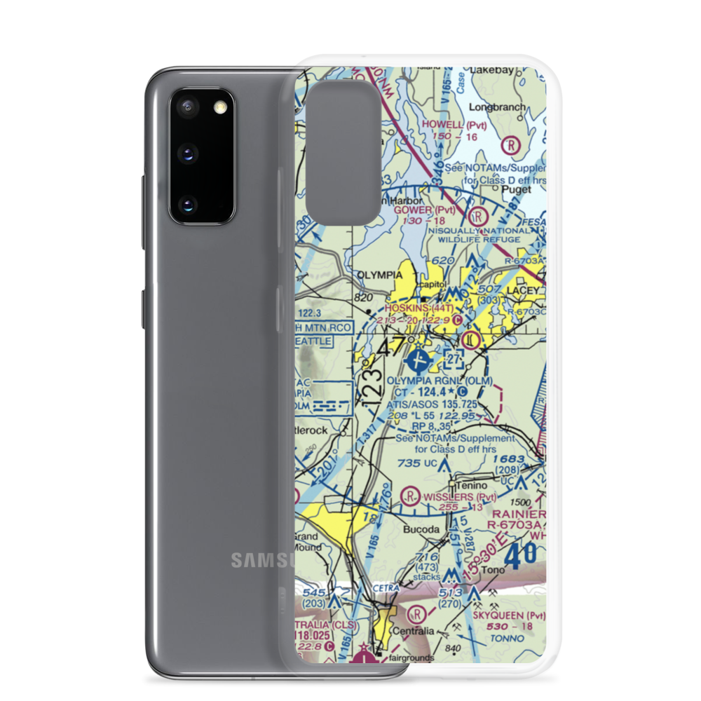 Olympia Regional Airport (OLM) VFR Sectional Samsung Case Samsung Galaxy S20 model shown