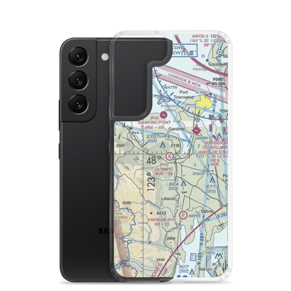 Olympic Field (WA45) VFR Sectional Samsung Case Samsung Galaxy S22 model shown