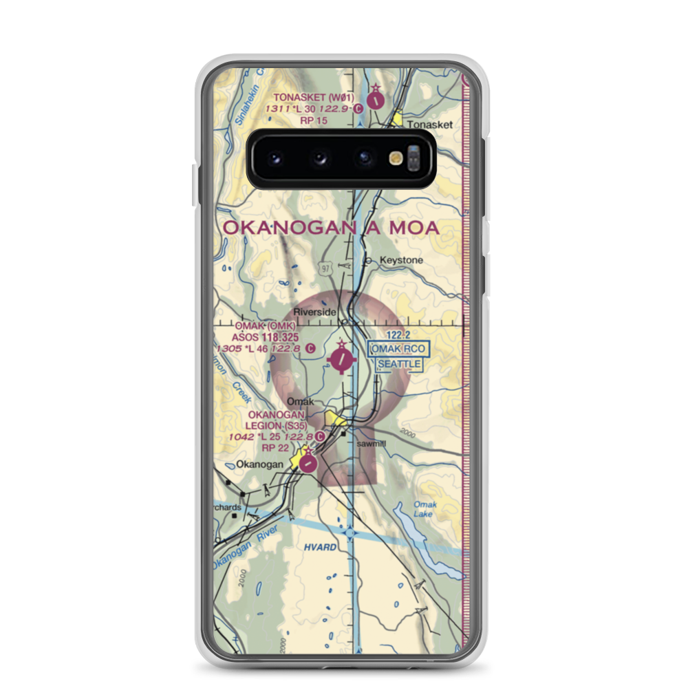 Omak Airport (OMK) VFR Sectional Samsung Case Samsung Galaxy S10 model shown