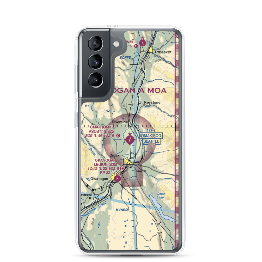Omak Airport (OMK) VFR Sectional Samsung Case Samsung Galaxy S21 model shown