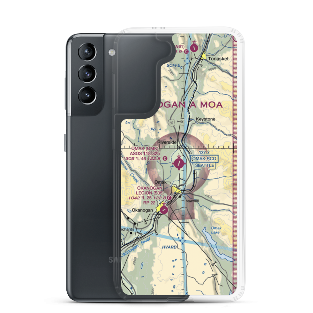Omak Airport (OMK) VFR Sectional Samsung Case Samsung Galaxy S21 model shown