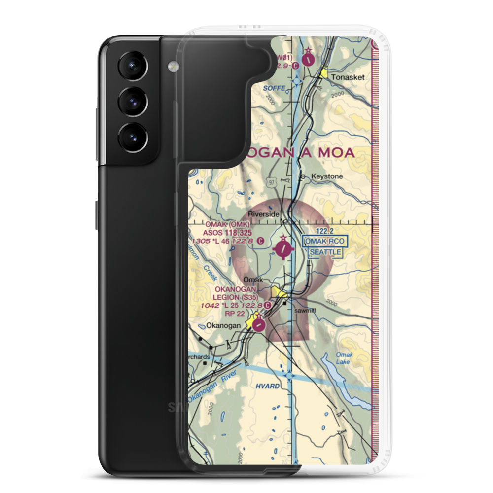 Omak Airport (OMK) VFR Sectional Samsung Case Samsung Galaxy S21 Plus model shown