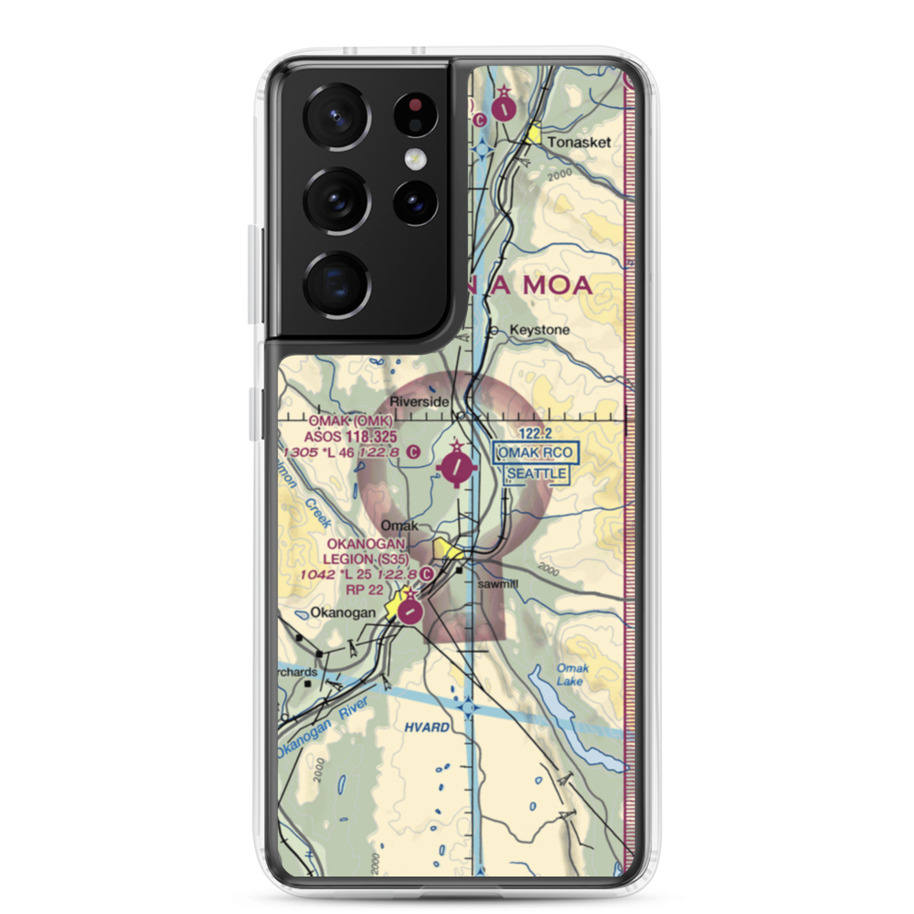 Omak Airport (OMK) VFR Sectional Samsung Case Samsung Galaxy S21 Ultra model shown