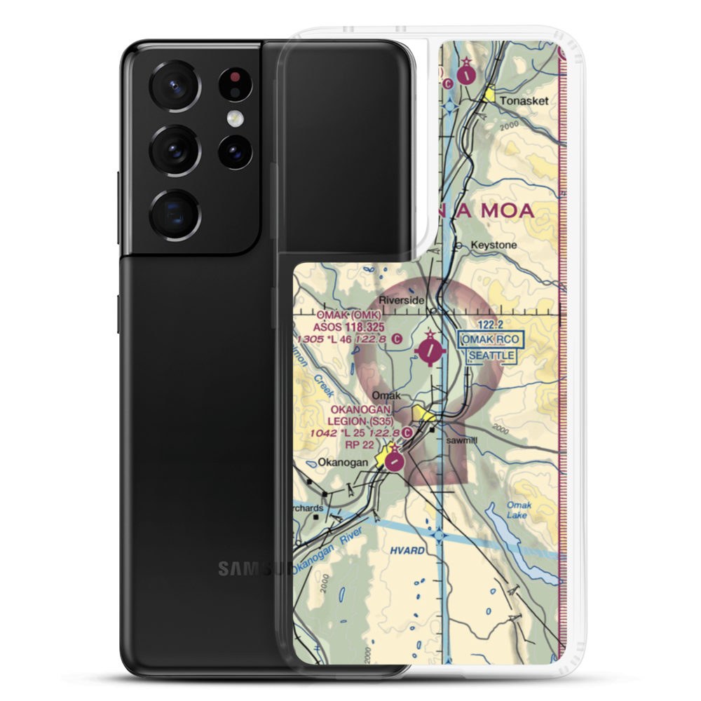 Omak Airport (OMK) VFR Sectional Samsung Case Samsung Galaxy S21 Ultra model shown