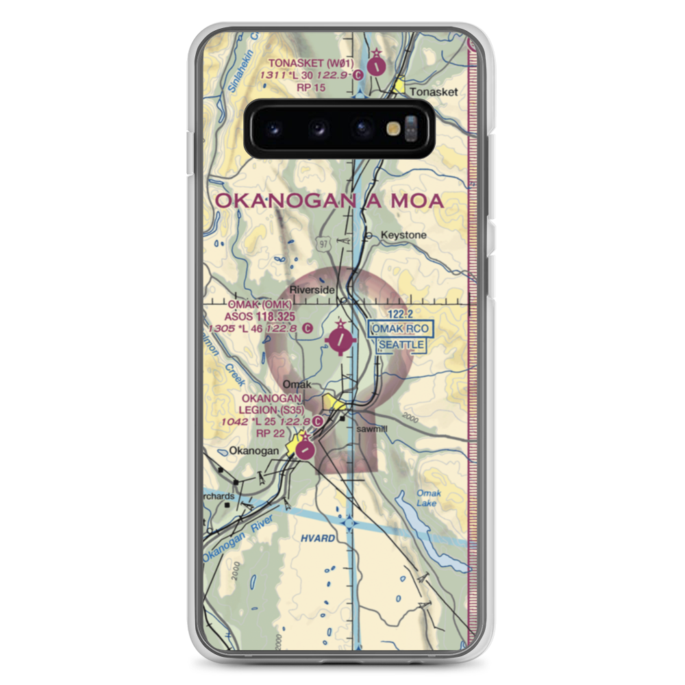 Omak Airport (OMK) VFR Sectional Samsung Case Samsung Galaxy S10+ model shown