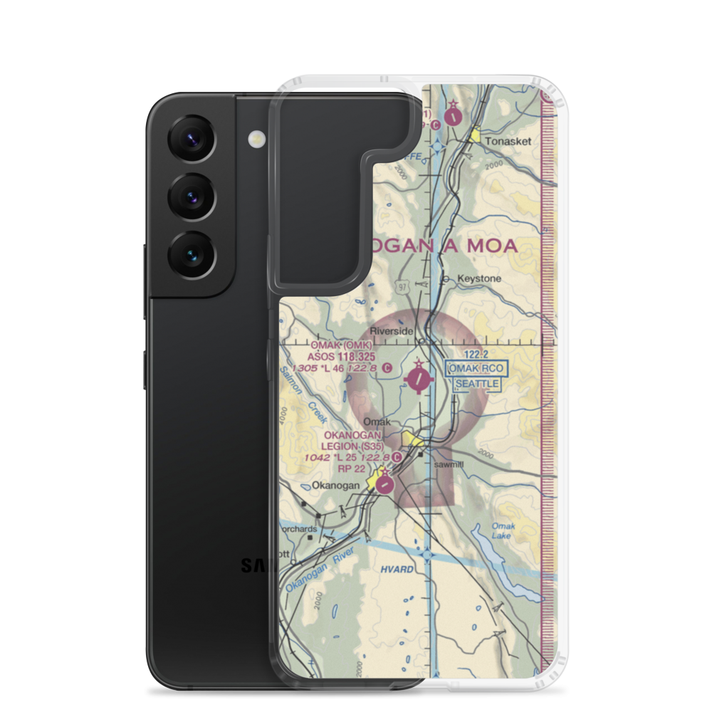Omak Airport (OMK) VFR Sectional Samsung Case Samsung Galaxy S22 model shown