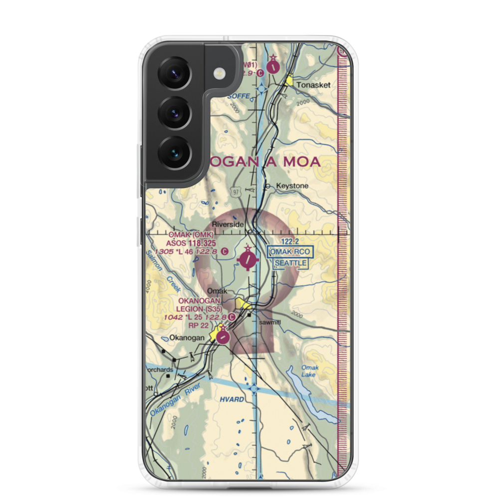 Omak Airport (OMK) VFR Sectional Samsung Case Samsung Galaxy S22 Plus model shown