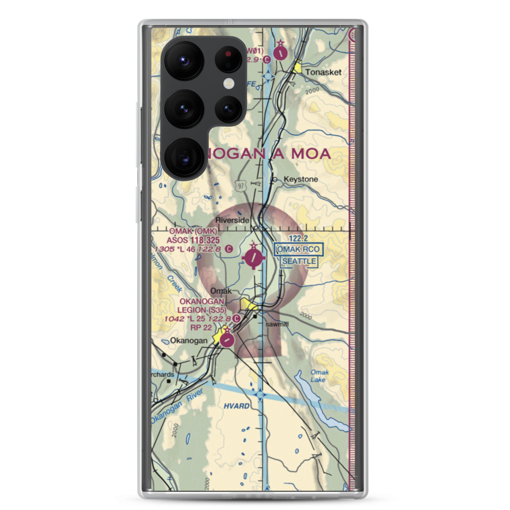 Omak Airport (OMK) VFR Sectional Samsung Case Samsung Galaxy S22 Ultra model shown