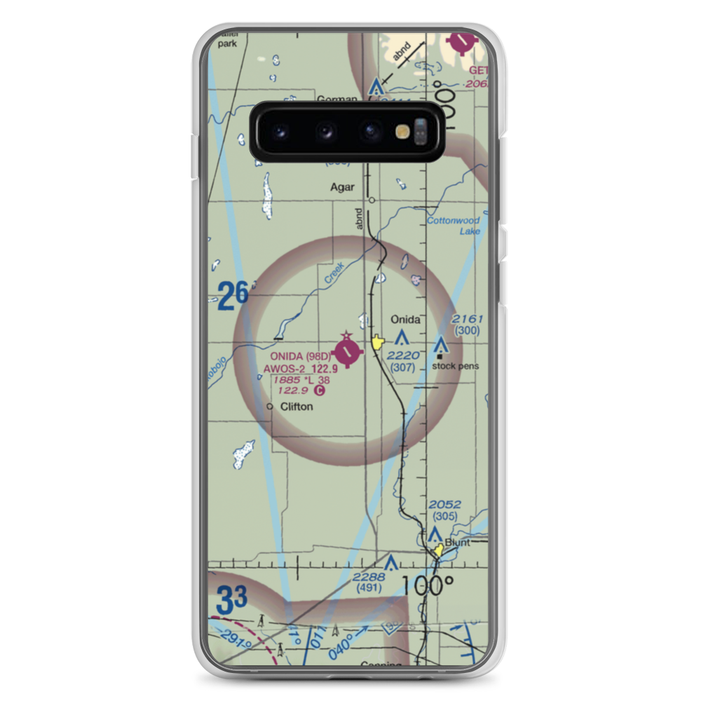 Onida Municipal Airport (98D) VFR Sectional Samsung Case Samsung Galaxy S10+ model shown