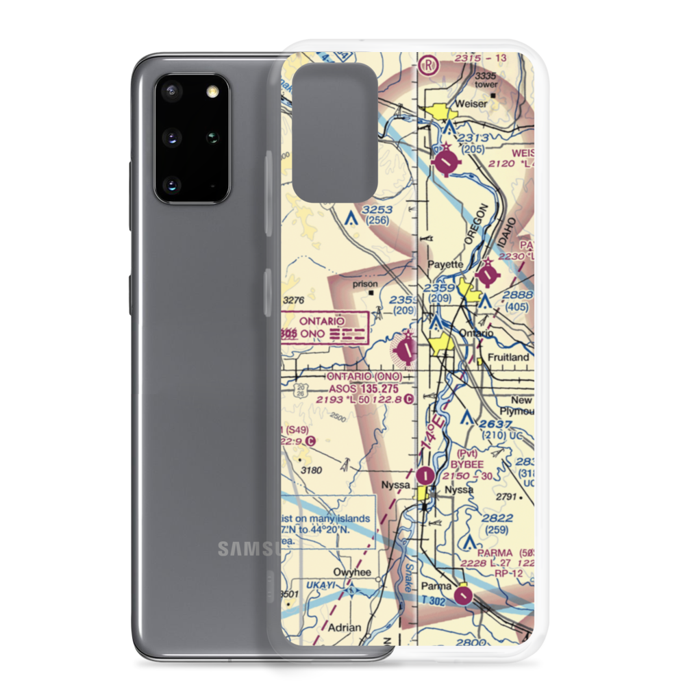 Ontario Municipal Airport (ONO) VFR Sectional Samsung Case Samsung Galaxy S20 Plus model shown