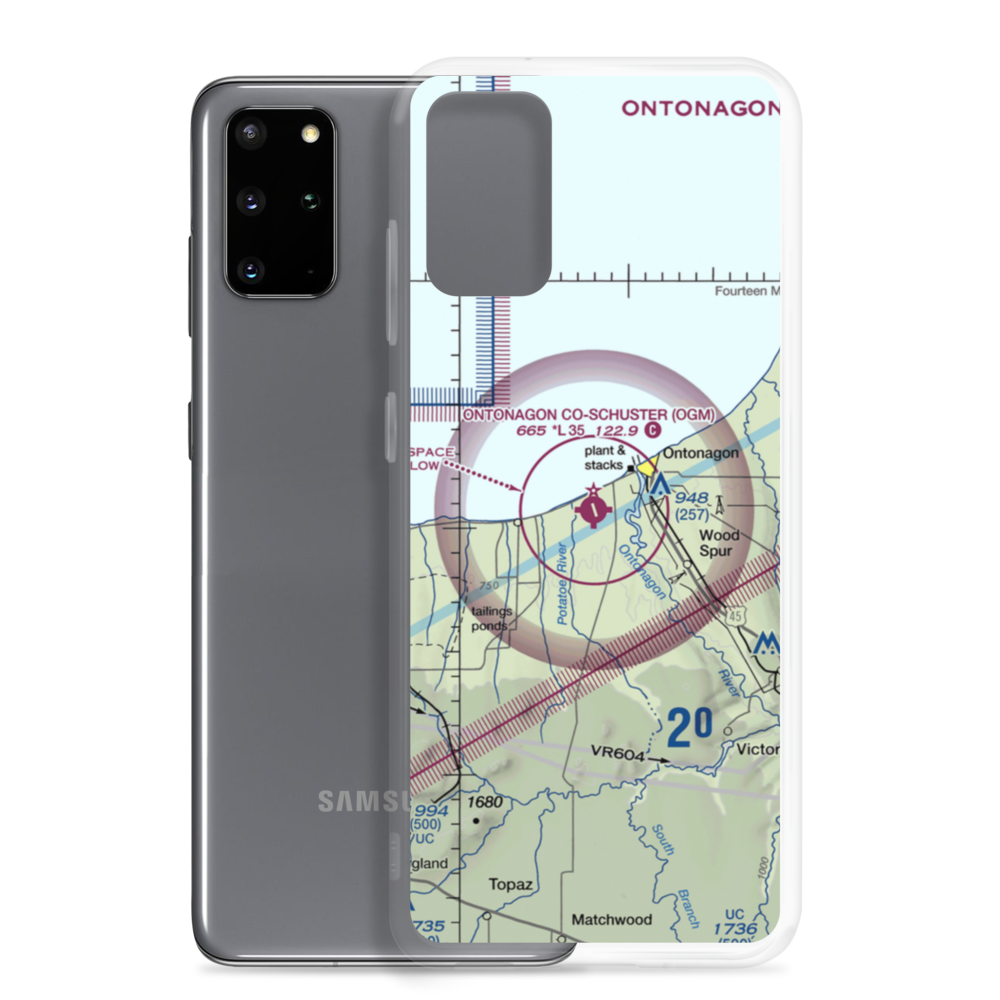 Ontonagon County Schuster Field (OGM) VFR Sectional Samsung Case Samsung Galaxy S20 Plus model shown