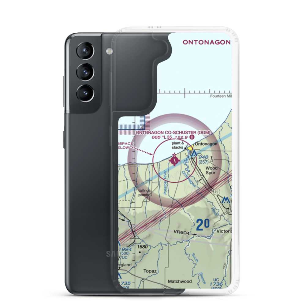 Ontonagon County Schuster Field (OGM) VFR Sectional Samsung Case Samsung Galaxy S21 model shown