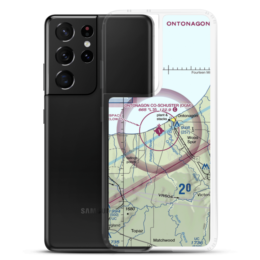 Ontonagon County Schuster Field (OGM) VFR Sectional Samsung Case Samsung Galaxy S21 Ultra model shown