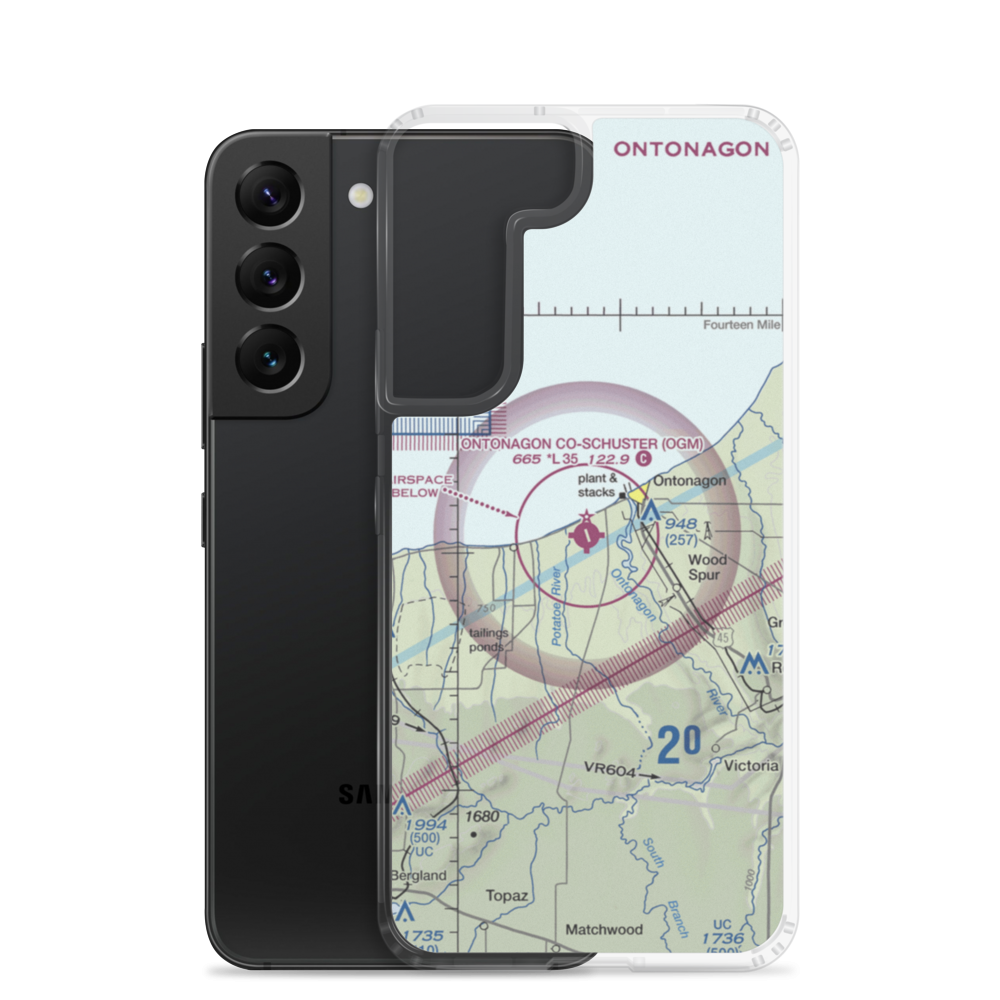 Ontonagon County Schuster Field (OGM) VFR Sectional Samsung Case Samsung Galaxy S22 model shown
