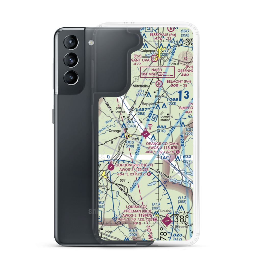 Orange County Airport (OMH) VFR Sectional Samsung Case Samsung Galaxy S21 model shown