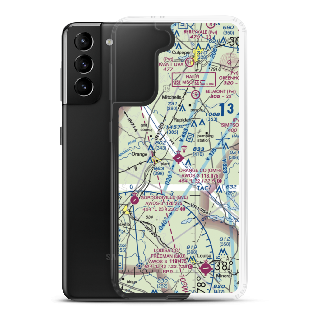 Orange County Airport (OMH) VFR Sectional Samsung Case Samsung Galaxy S21 Plus model shown