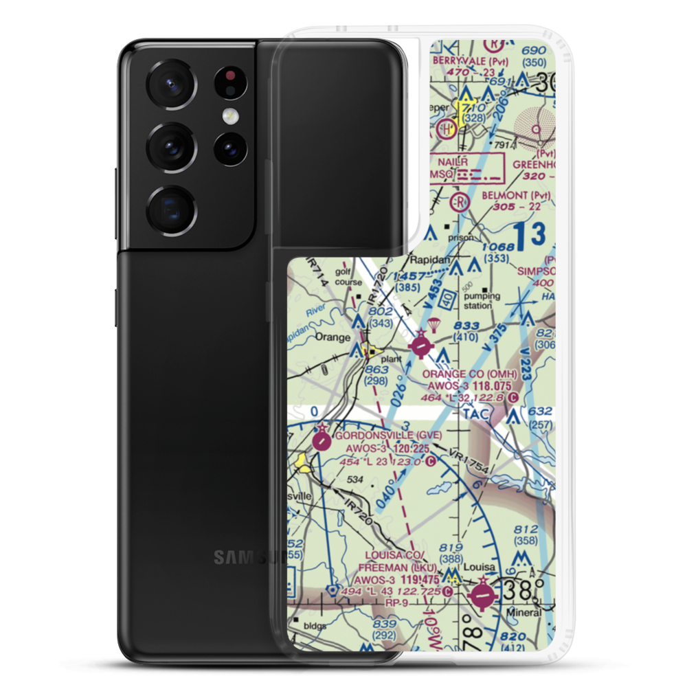 Orange County Airport (OMH) VFR Sectional Samsung Case Samsung Galaxy S21 Ultra model shown