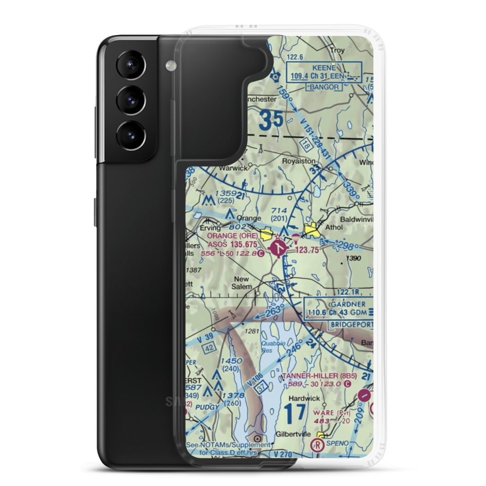 Orange Municipal Airport (ORE) VFR Sectional Samsung Case Samsung Galaxy S21 Plus model shown
