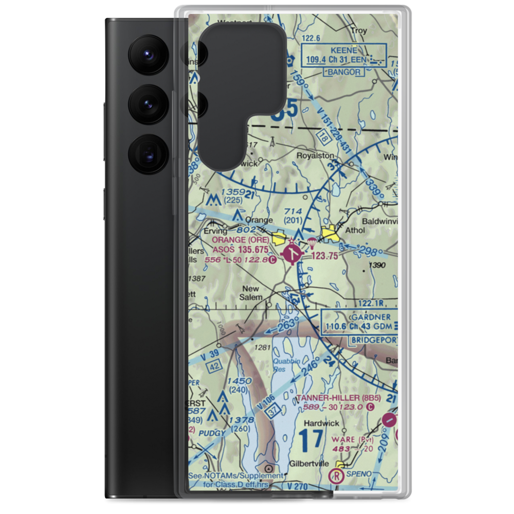 Orange Municipal Airport (ORE) VFR Sectional Samsung Case Samsung Galaxy S22 Ultra model shown