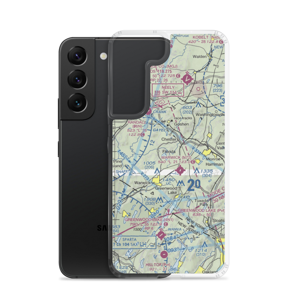 Orange Poultry Farm Airport (4NY1) VFR Sectional Samsung Case Samsung Galaxy S22 model shown