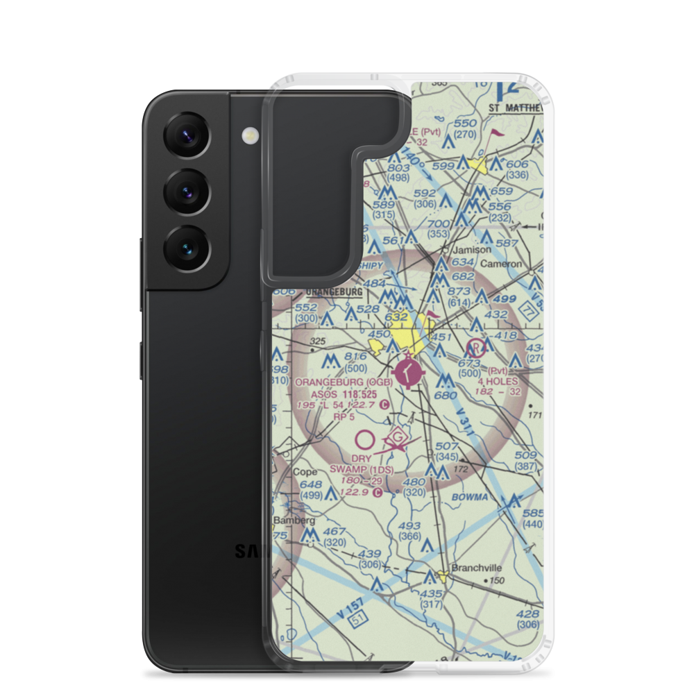 Orangeburg Municipal Airport (OGB) VFR Sectional Samsung Case Samsung Galaxy S22 model shown