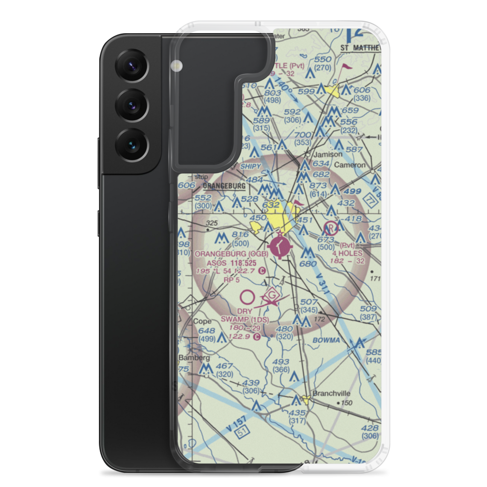 Orangeburg Municipal Airport (OGB) VFR Sectional Samsung Case Samsung Galaxy S22 Plus model shown