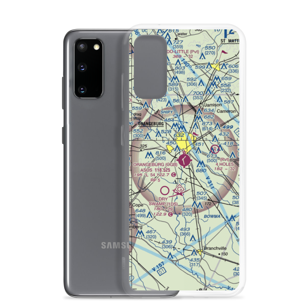 Orangeburg Municipal Airport (OGB) VFR Sectional Samsung Case Samsung Galaxy S20 model shown