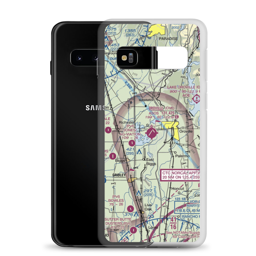 Oroville Municipal Airport (OVE) VFR Sectional Samsung Case Samsung Galaxy S10 model shown
