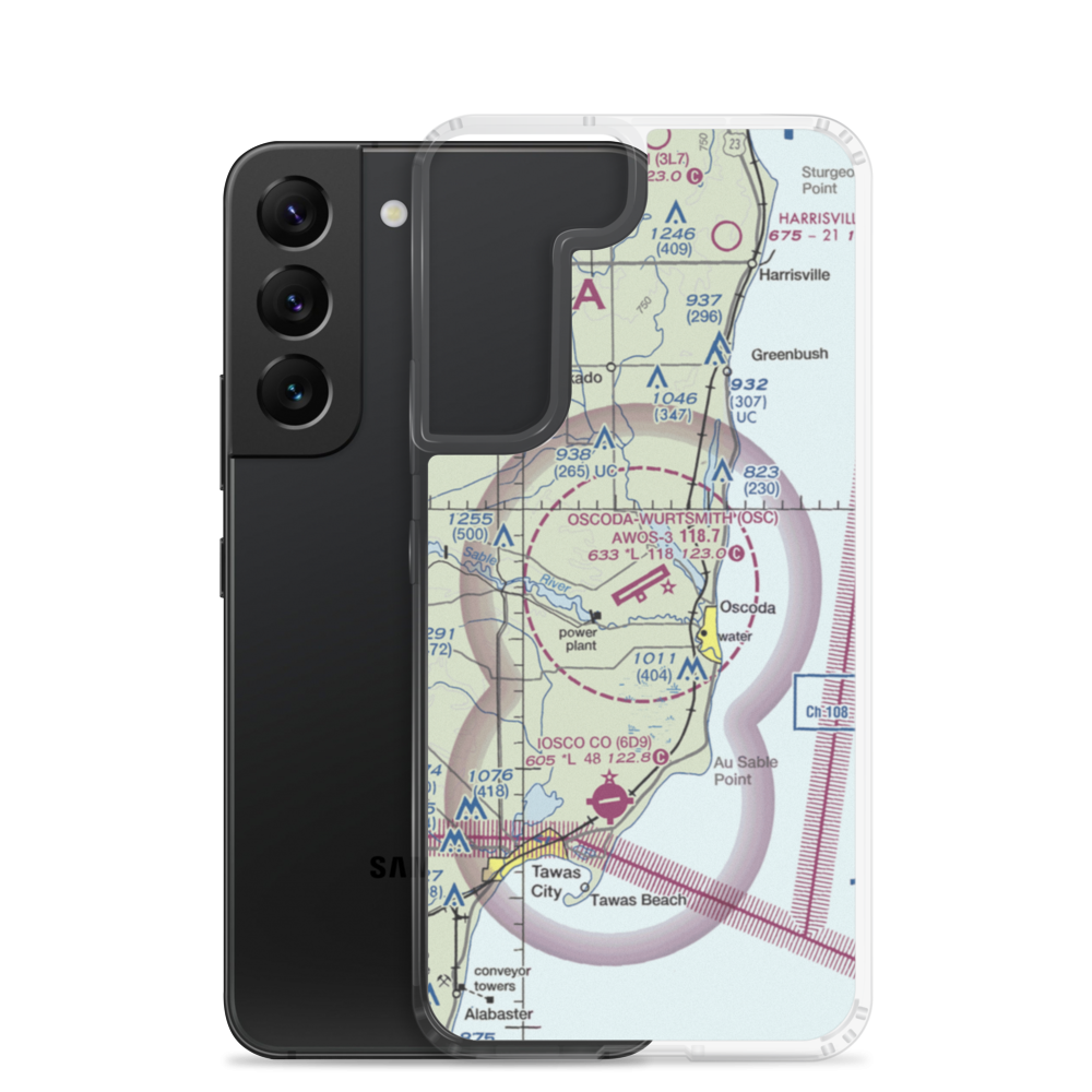 Oscoda Wurtsmith Airport (OSC) VFR Sectional Samsung Case Samsung Galaxy S22 model shown