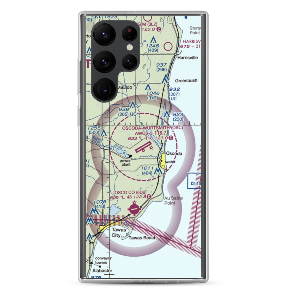 Oscoda Wurtsmith Airport (OSC) VFR Sectional Samsung Case Samsung Galaxy S22 Ultra model shown