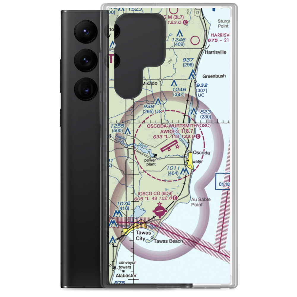 Oscoda Wurtsmith Airport (OSC) VFR Sectional Samsung Case Samsung Galaxy S22 Ultra model shown