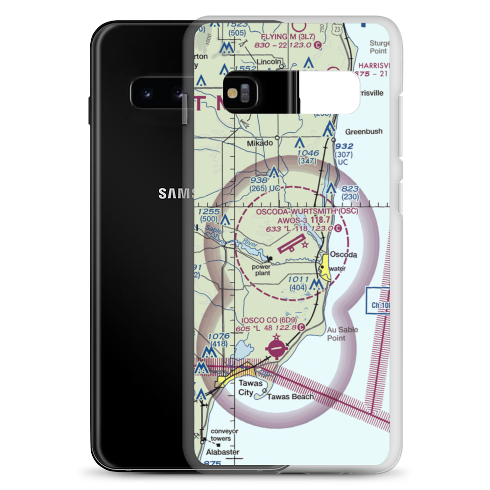 Oscoda Wurtsmith Airport (OSC) VFR Sectional Samsung Case Samsung Galaxy S10+ model shown