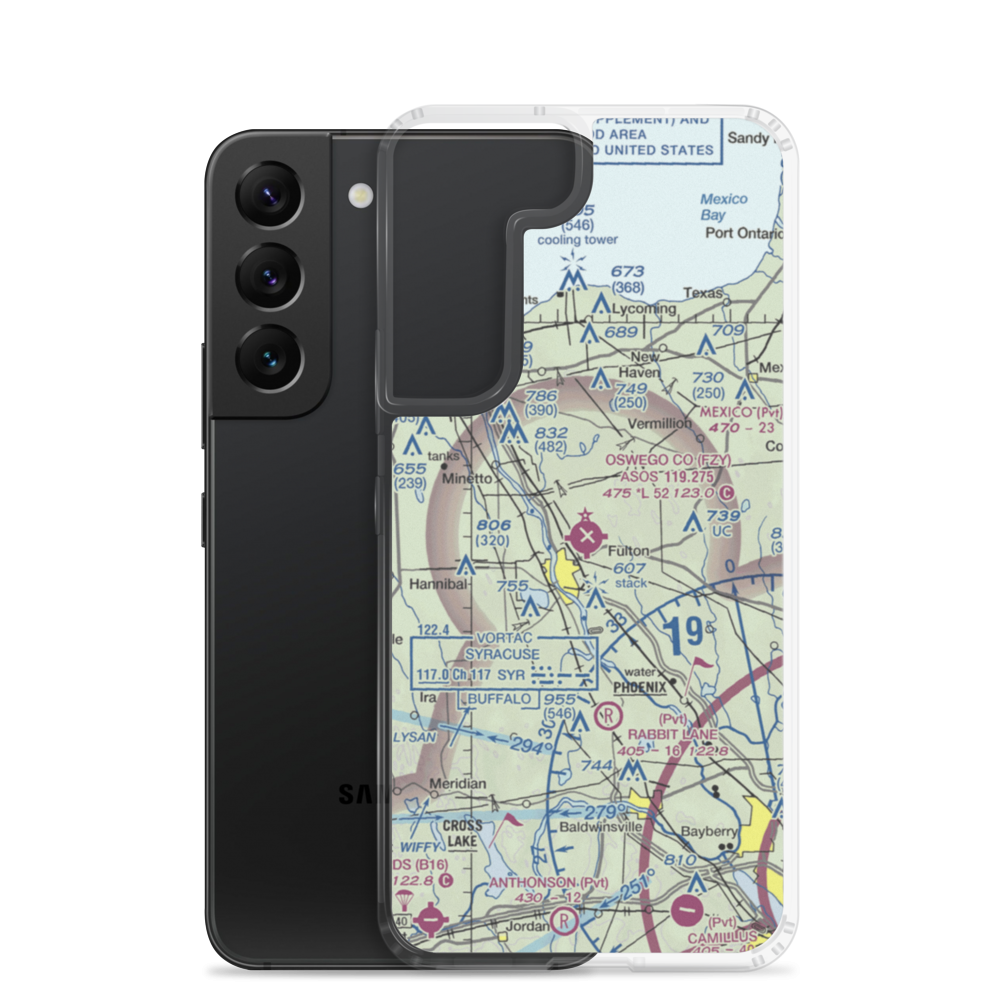 Oswego County Airport (FZY) VFR Sectional Samsung Case Samsung Galaxy S22 model shown