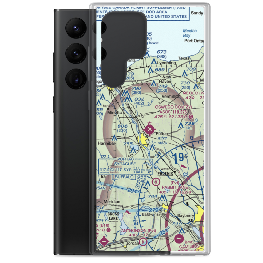 Oswego County Airport (FZY) VFR Sectional Samsung Case Samsung Galaxy S22 Ultra model shown