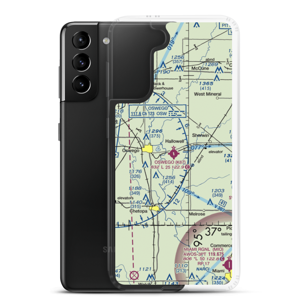 Oswego Municipal Airport (K67) VFR Sectional Samsung Case Samsung Galaxy S21 Plus model shown