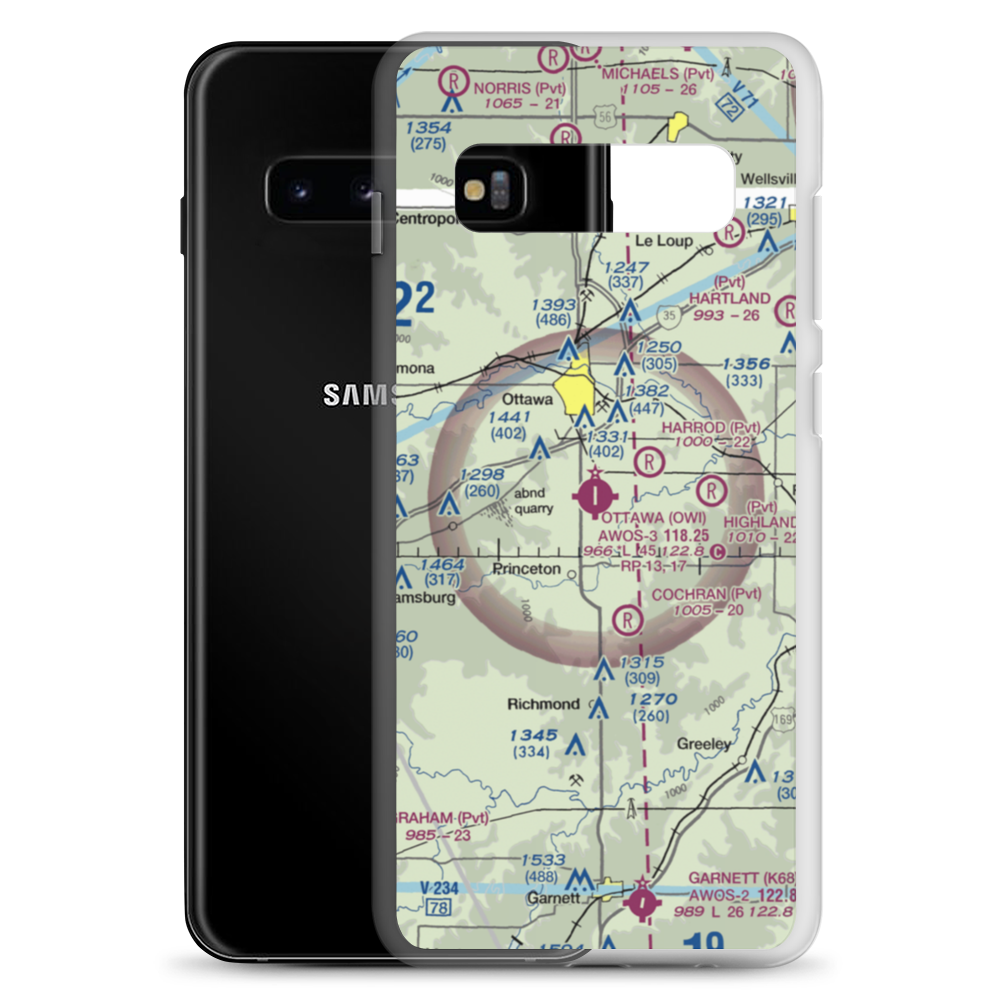 Ottawa Municipal Airport (OWI) VFR Sectional Samsung Case Samsung Galaxy S10+ model shown