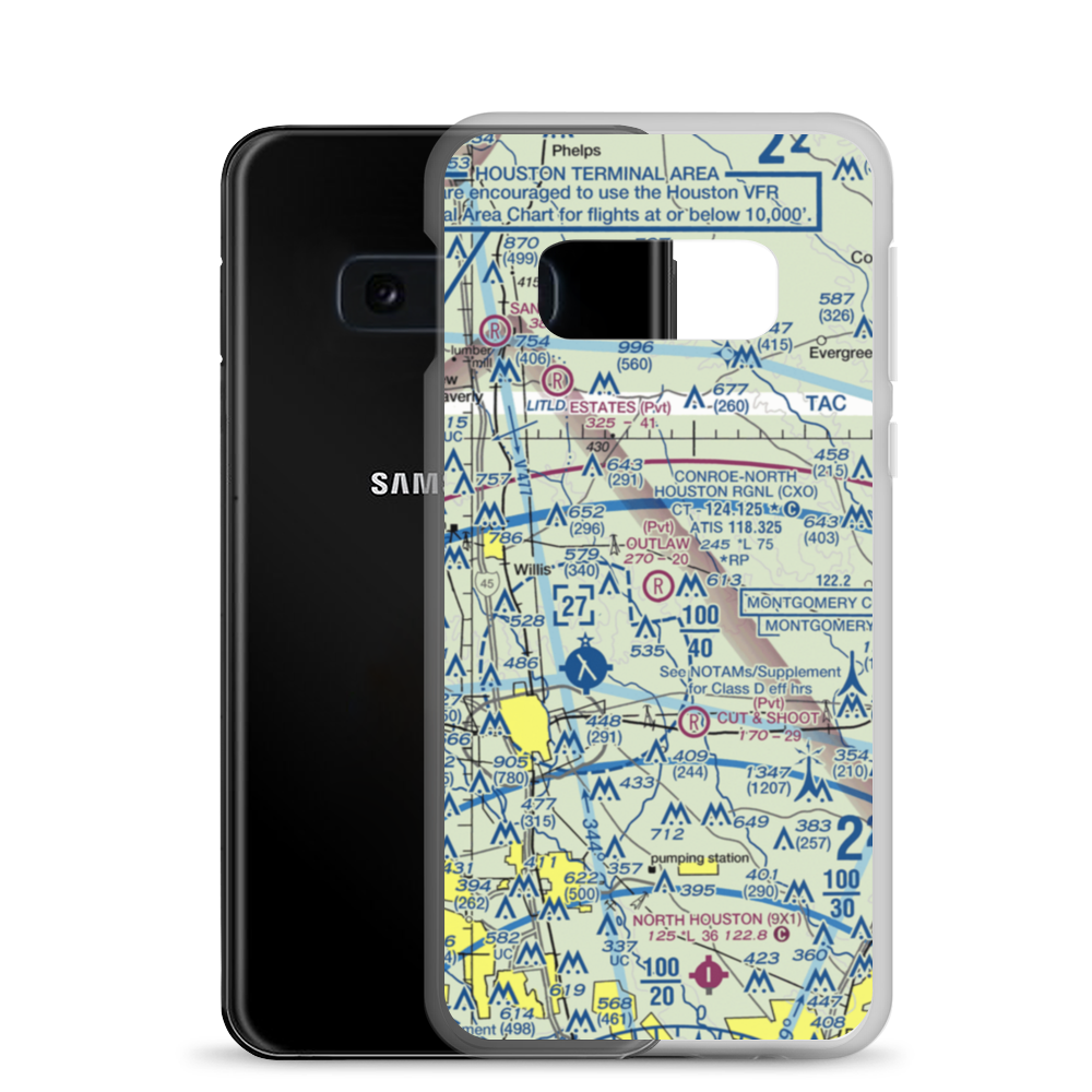 Outlaw Flyers Airport (16XS) VFR Sectional Samsung Case Samsung Galaxy S10e model shown