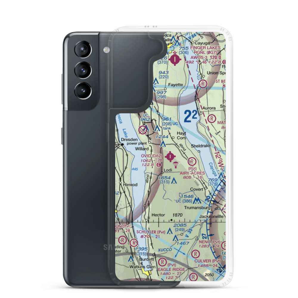 Ovid Airport (D82) VFR Sectional Samsung Case Samsung Galaxy S21 model shown