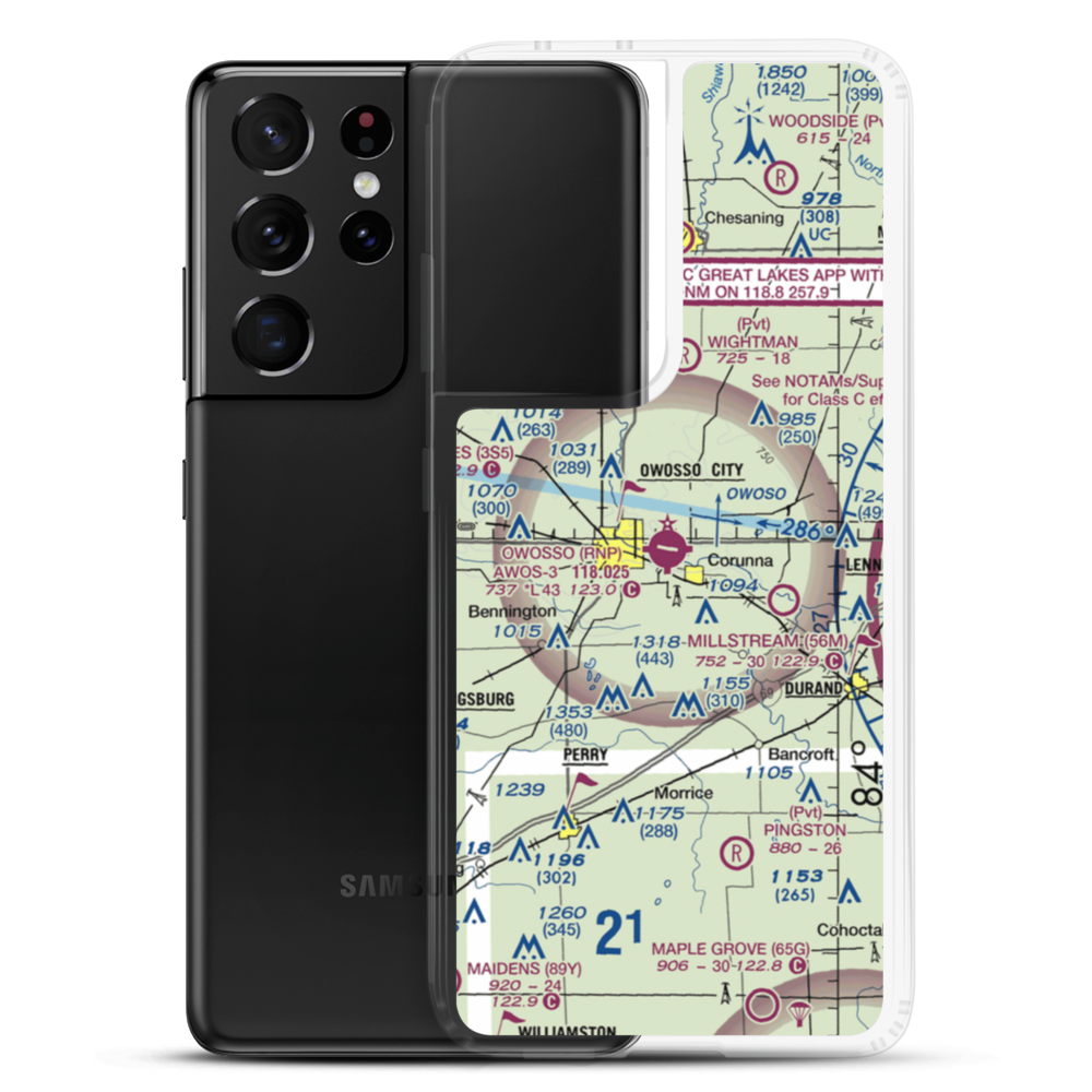 Owosso Community Airport (RNP) VFR Sectional Samsung Case Samsung Galaxy S21 Ultra model shown