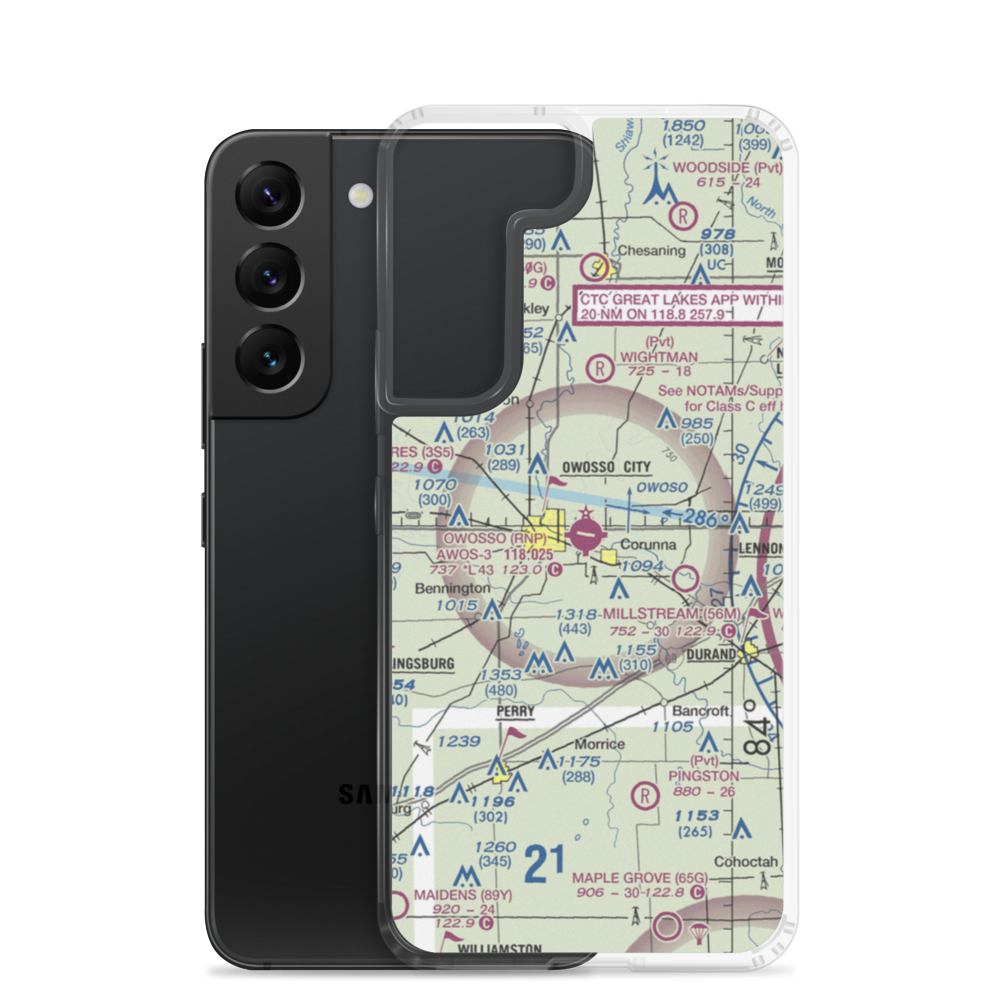 Owosso Community Airport (RNP) VFR Sectional Samsung Case Samsung Galaxy S22 model shown