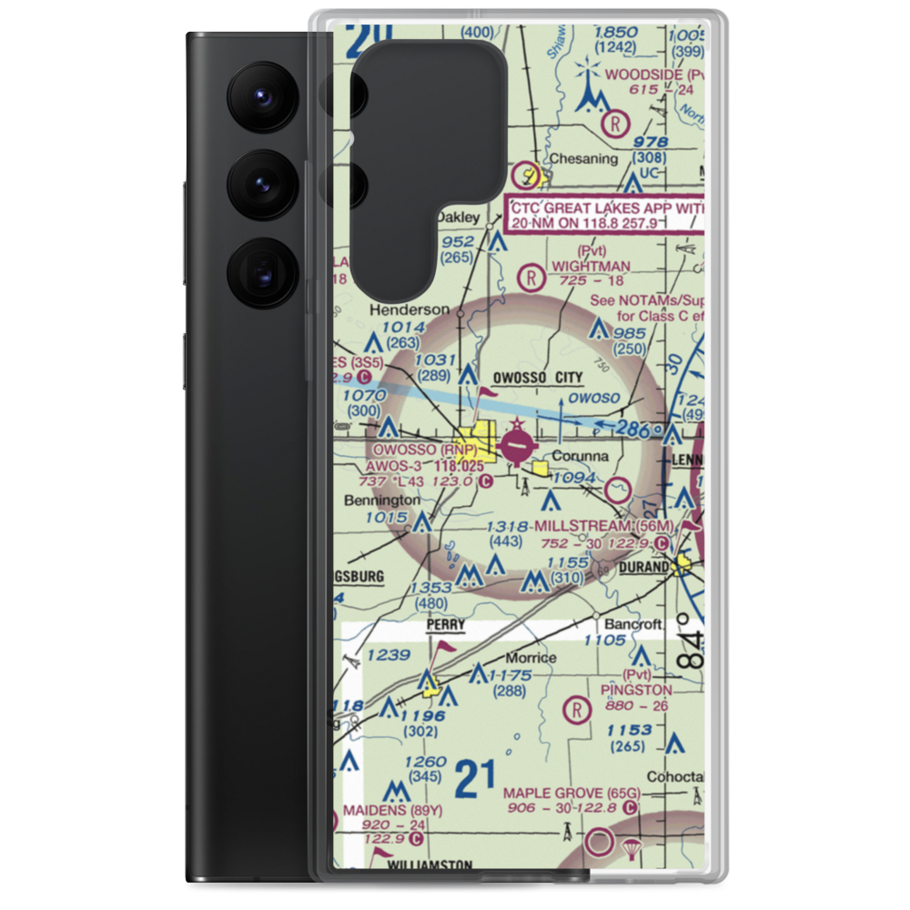 Owosso Community Airport (RNP) VFR Sectional Samsung Case Samsung Galaxy S22 Ultra model shown