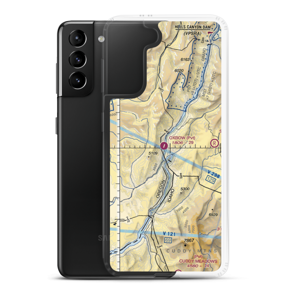 Oxbow Airport (OR12) VFR Sectional Samsung Case Samsung Galaxy S21 Plus model shown