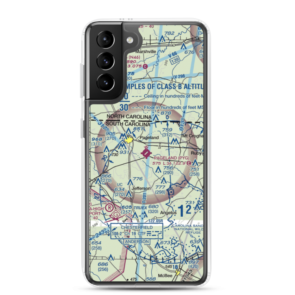 Pageland Airport (PYG) VFR Sectional Samsung Case Samsung Galaxy S21 Plus model shown