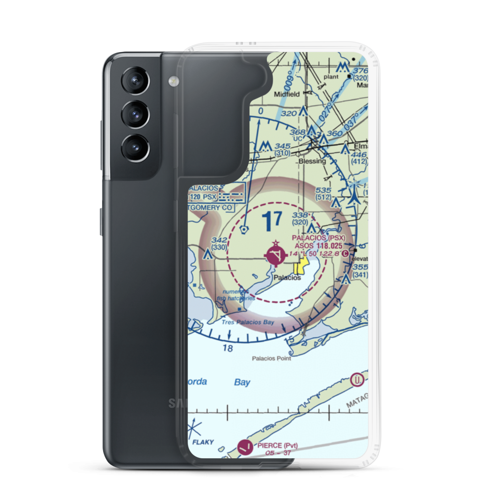 Palacios Municipal Airport (PSX) VFR Sectional Samsung Case Samsung Galaxy S21 model shown