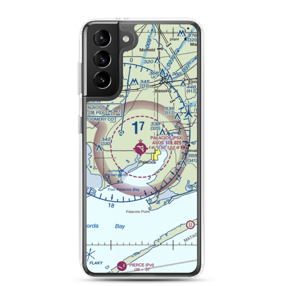 Palacios Municipal Airport (PSX) VFR Sectional Samsung Case Samsung Galaxy S21 Plus model shown