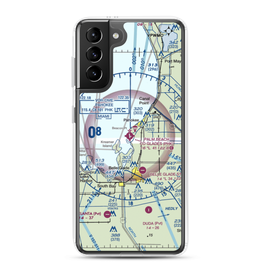 Palm Beach County Glades Airport (PHK) VFR Sectional Samsung Case Samsung Galaxy S21 Plus model shown