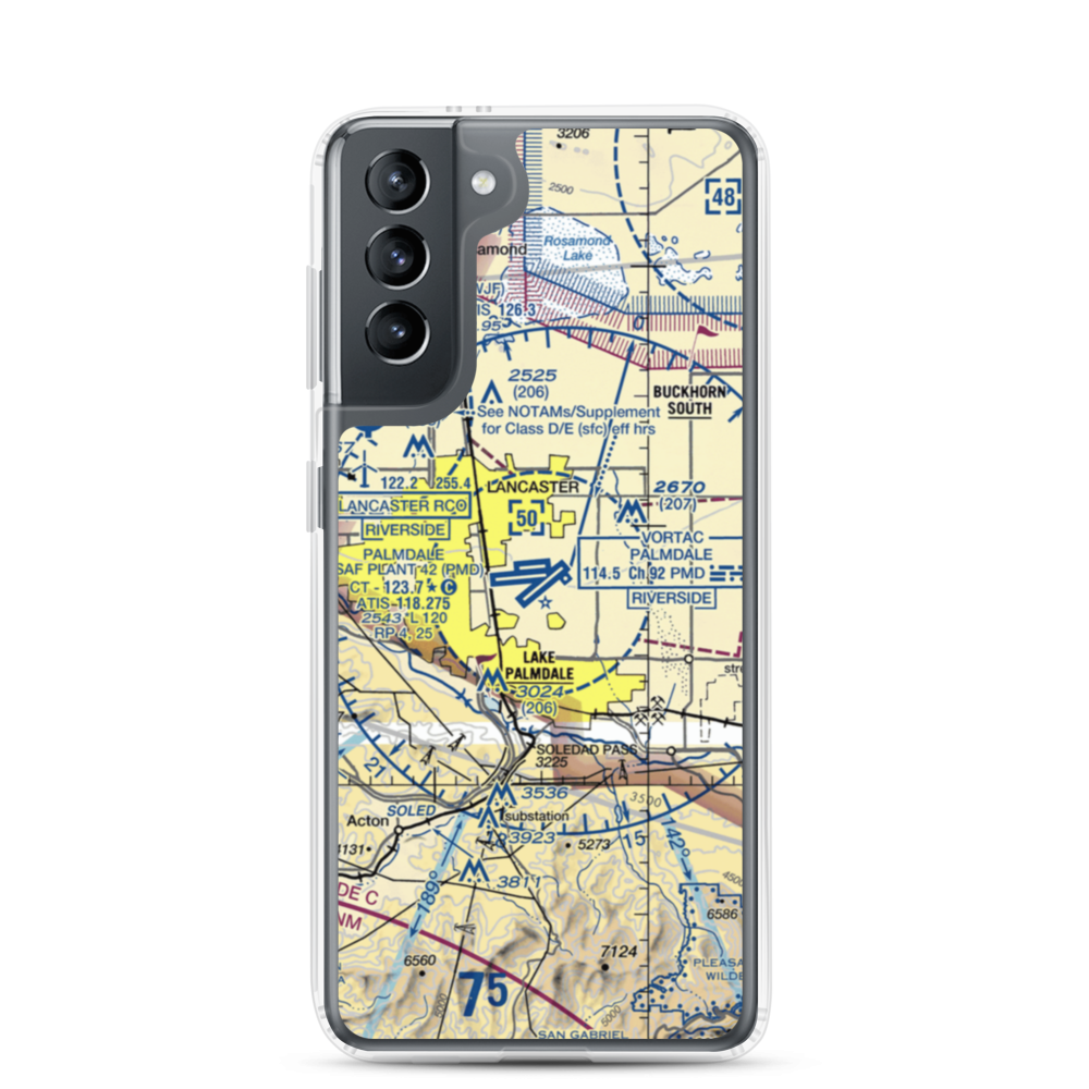Palmdale Regional/USAF Plant 42 Airport (PMD) VFR Sectional Samsung Case Samsung Galaxy S21 model shown